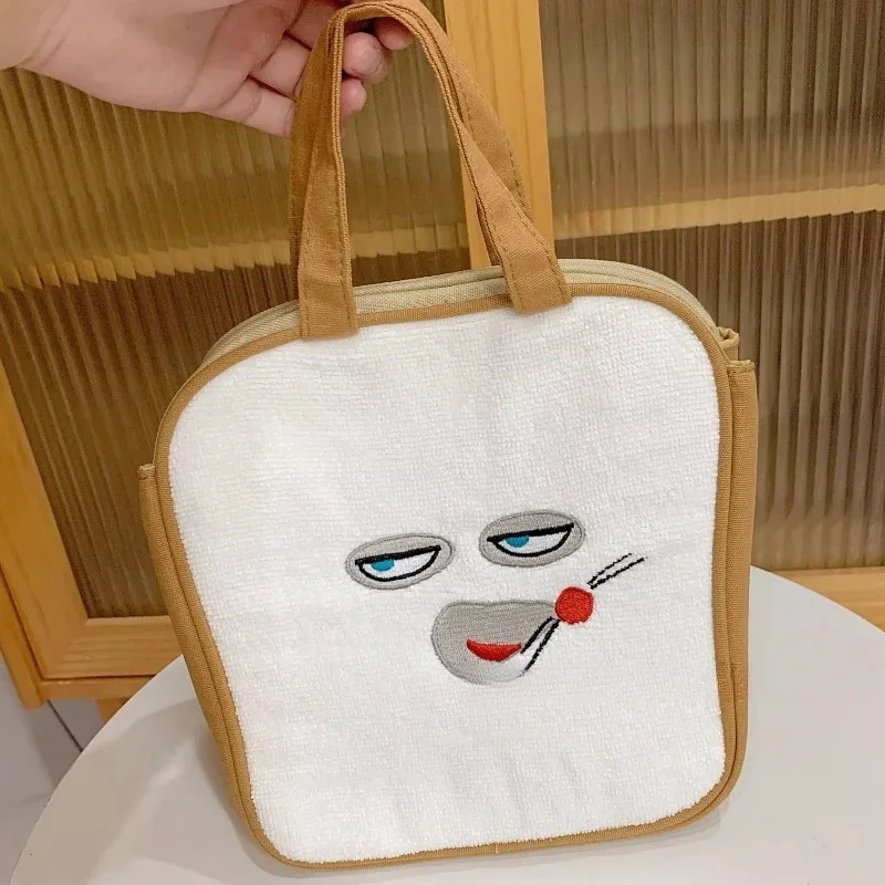 Kawaii Cartoon Pane Ladro Borsa in tela ricamata Borsa per il pranzo Borsa per cosmetici Piccola conservazione dei cambiamenti