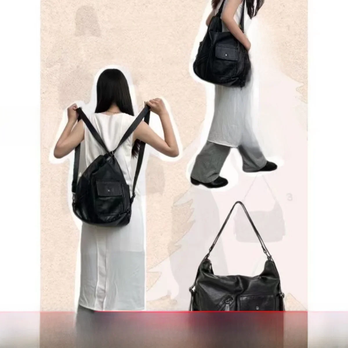 

Korean Sle Large capacity Soft Leather Motorcycle Chic Shoulder Bag For Women's Commuter Tote Bag Single Strap Crossbody Bag