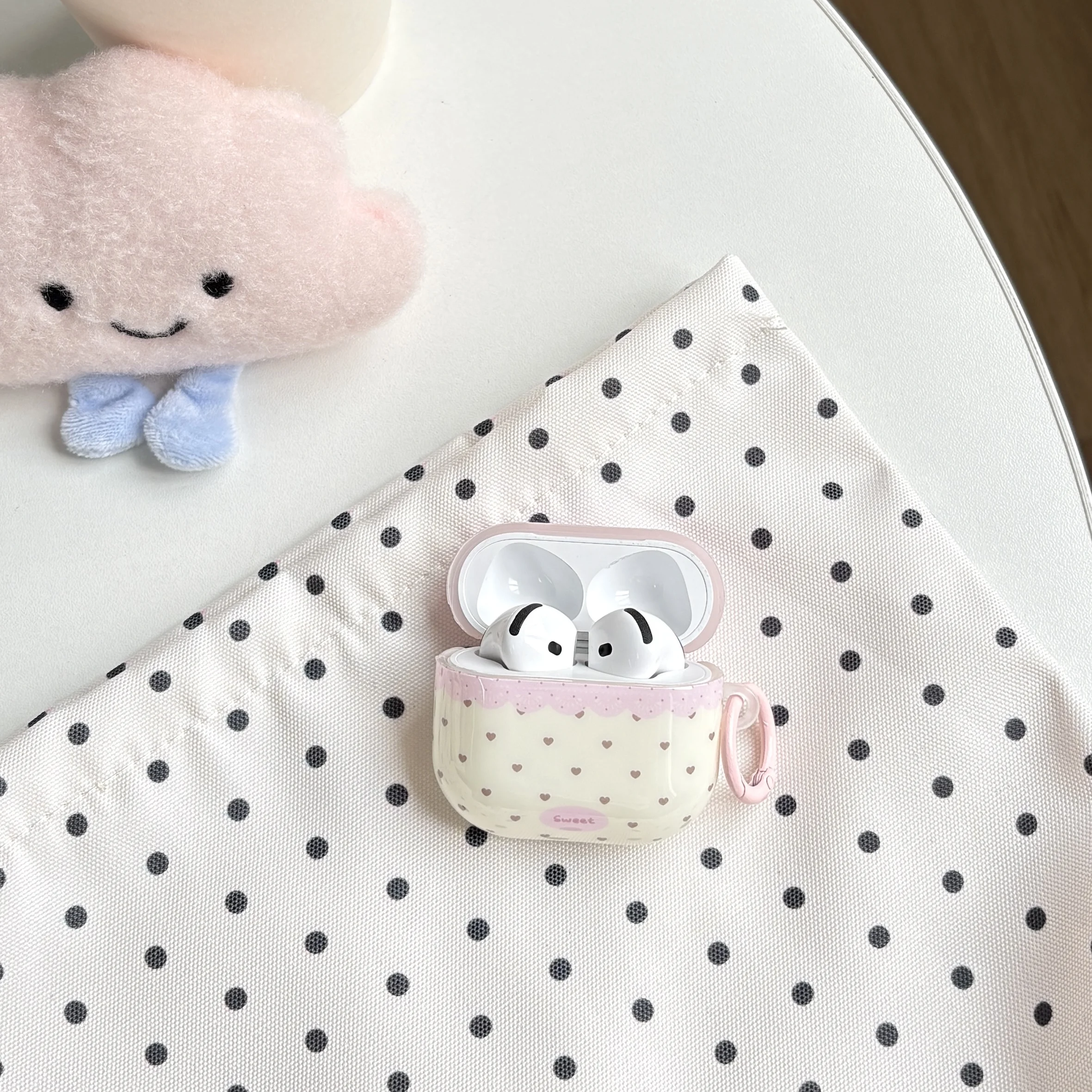 Japanese Style Kawaii Pink Polka Dot Heart Pattern with Lace Design Cute Earphone Cover Case For AirPods 5 1 2 3 4 Pro Pro2 Pro3