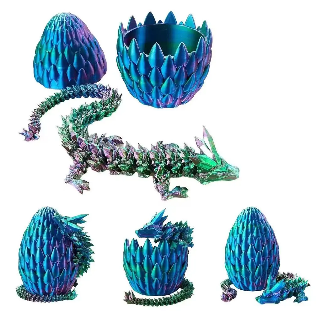 3D Printed Gem Dragon Crystal Dragon Egg Rotatable And Poseable Joints 3D Articulated Dragon Toys for Autism ADHD Kids Gifts