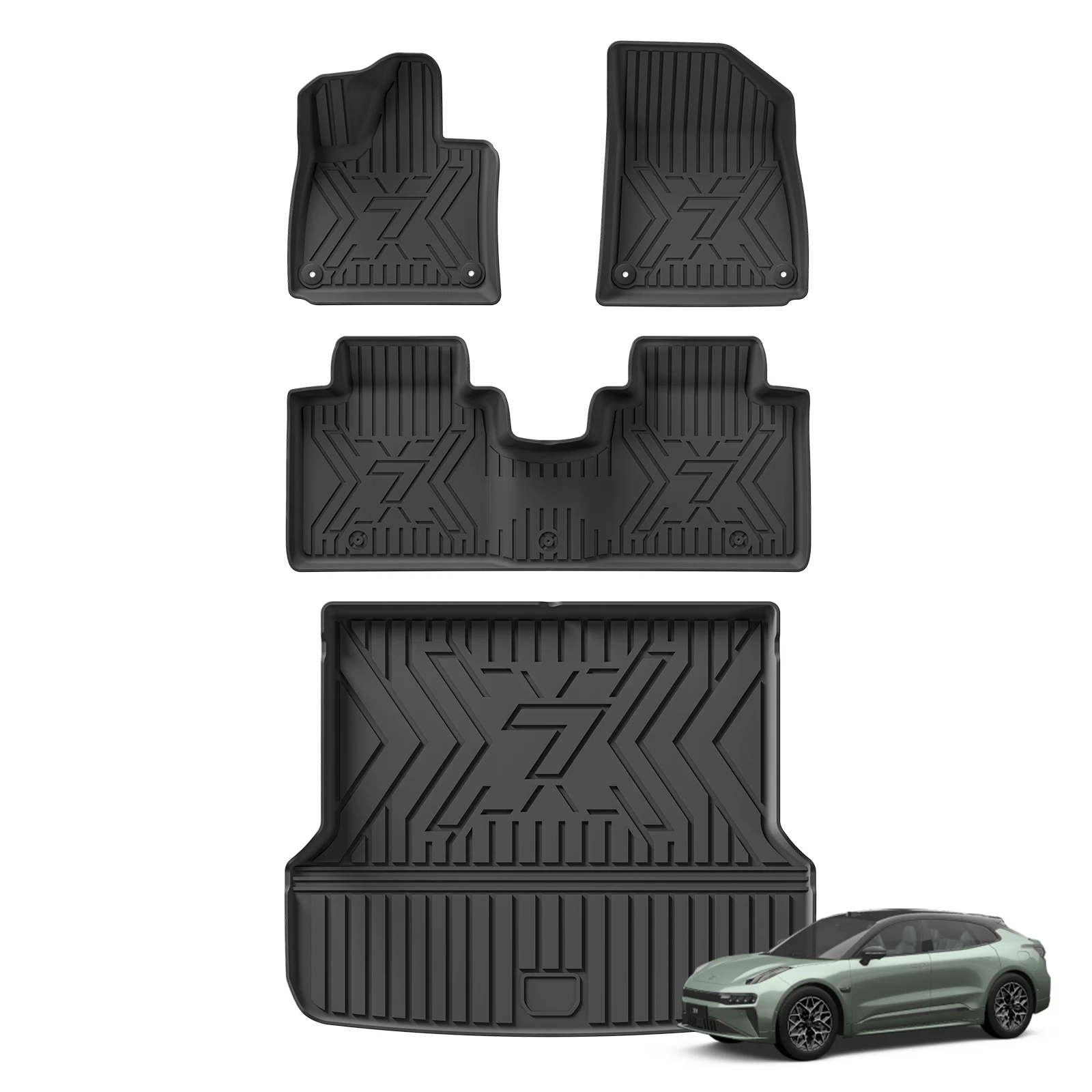 LUCKEASY Links/Rechts Bestuurde Auto Vloermatten Kofferbakbeschermer Rugleuning Kofferbakmat Voetmat All Weather Accessoires voor Zeekr 7X 2024-2026