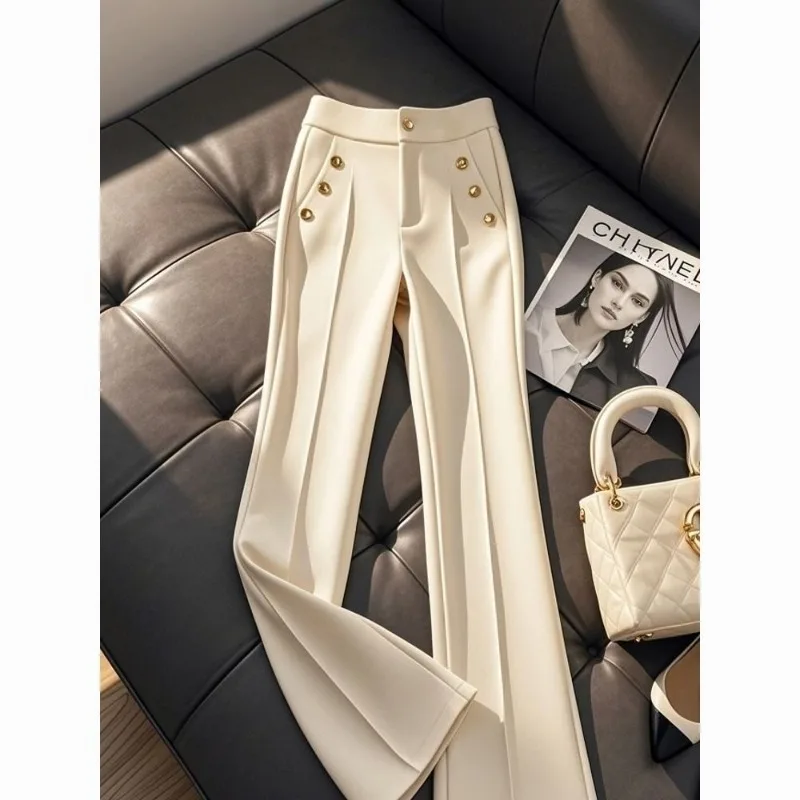 Semplicità Office Lady Pantaloni da abito in tinta unita Donna Primavera Autunno Moda Vita alta Gamba larga Tendenza Pantaloni casual All-match