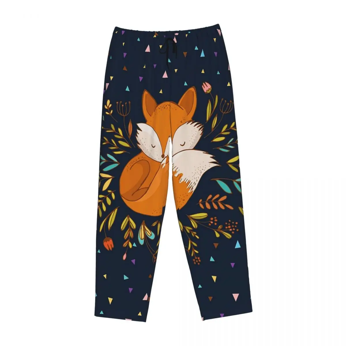 

Женские пижамные штаны с милыми лисой и цветами и треугольниками на заказ, одежда для сна для отдыха, низ с карманами