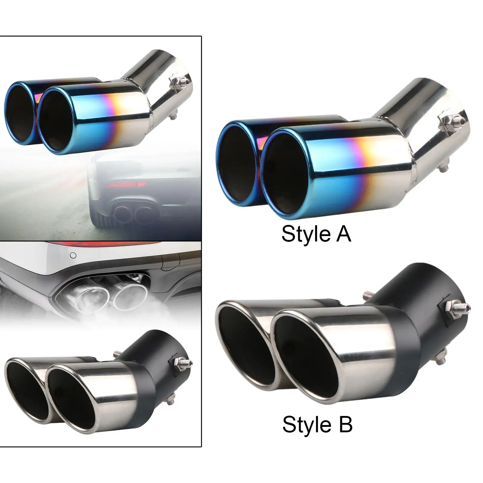 Car Dual Exhaust Pipe Tail Muffler Tip Accessory Universal Replace Parts Premium Double Outlets End Pipe Exhaust Tail Throat