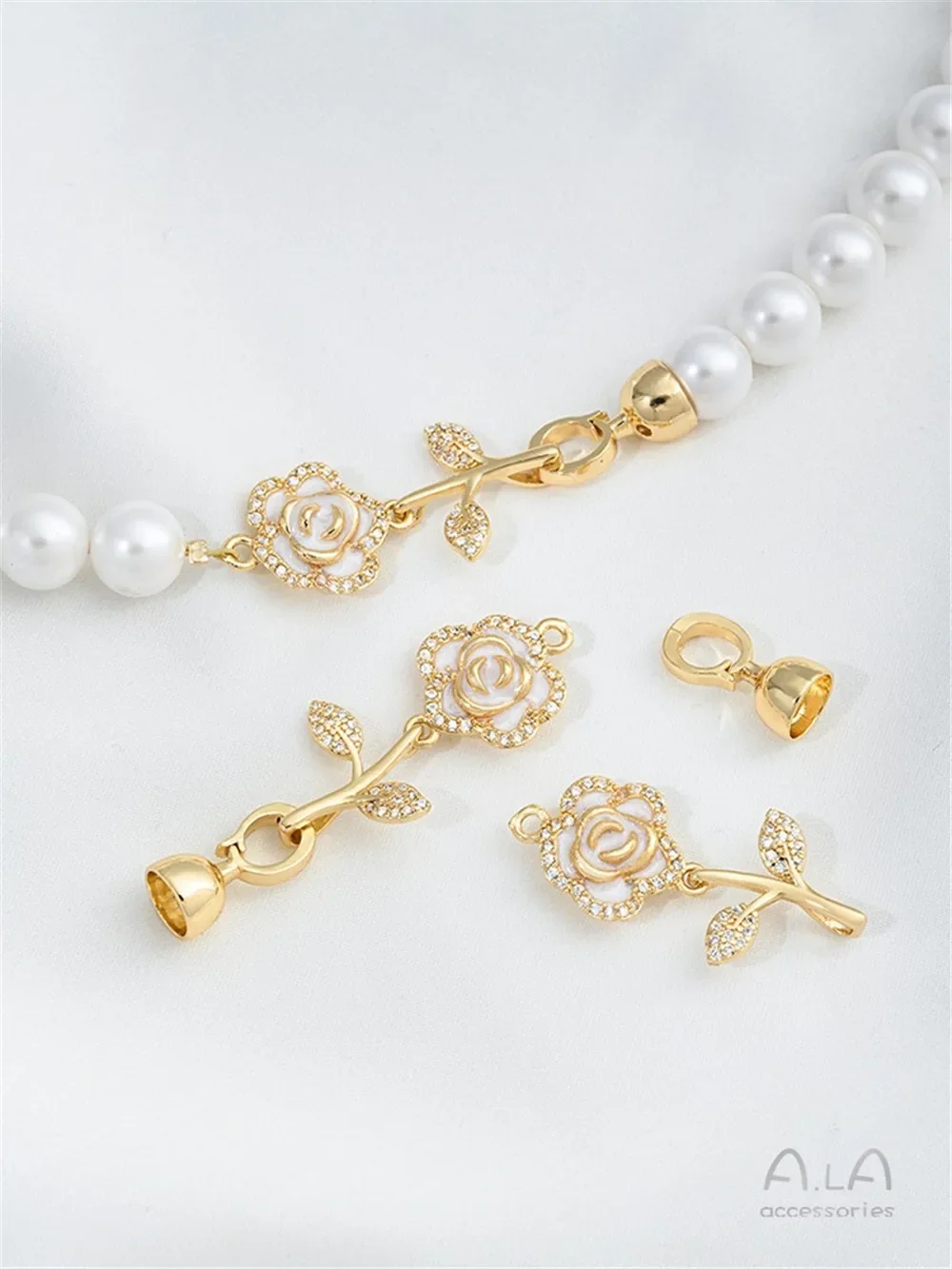 14K Gold Package, Oil Dripping Zircon, Rose, Pearl Clasp, Handmade DIY Necklace Accessory, Clasp Handle As Connecting Accessory