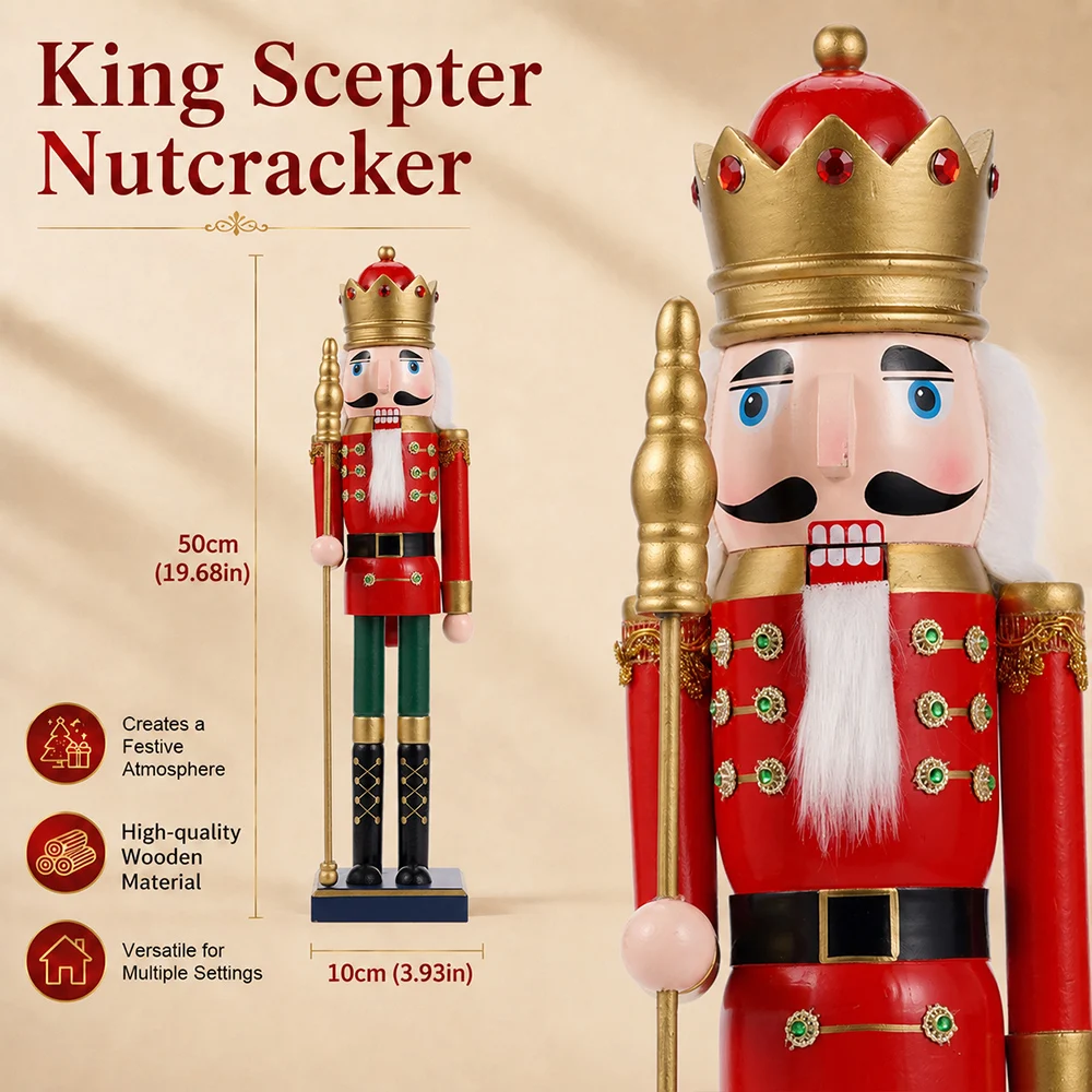 1pcs 50cm Holzpuppe Nussknacker Umhang König Skulptur Weihnachts puppe rot Handwerk Neujahr Dekoration Handwerk Ornament Geschenke – Detail 7