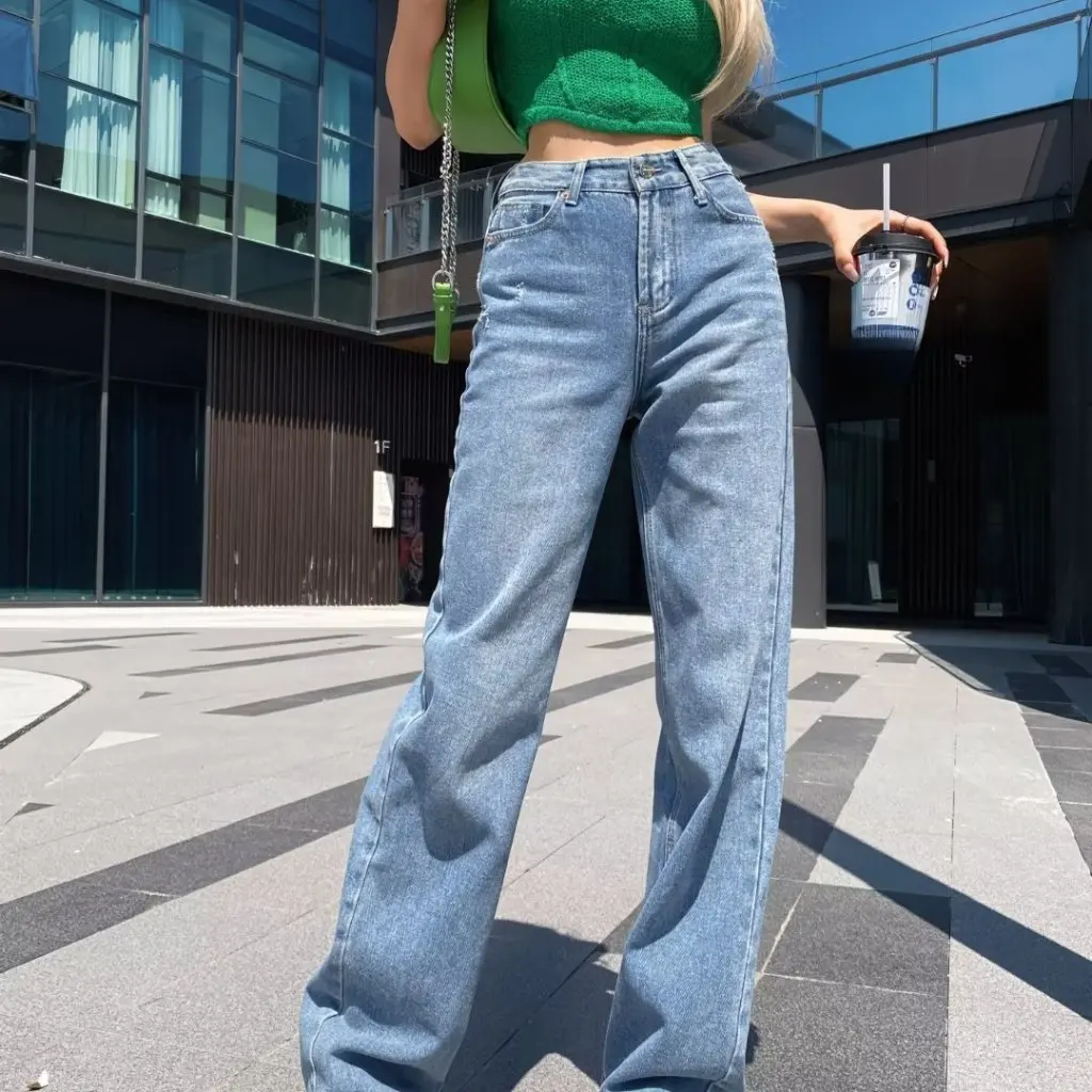 

Женские широкие джинсы, свободные облегающие брюки с подвеской, летние новые стильные брюки в пол с ветровой талией для девочек