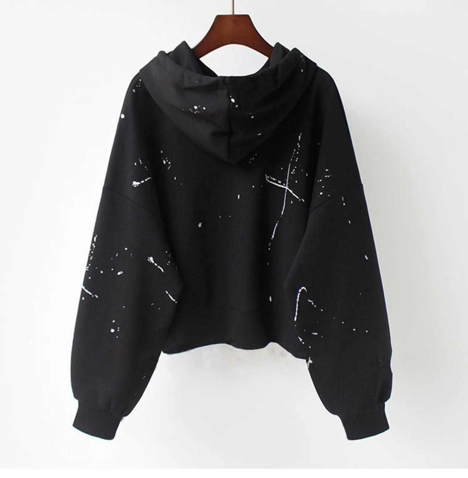 Splash-Ink Print Women Hoodies 2024 New Kpop White Sweatshirt Autumn Streetwear Long Sleeve Loose Hoodie Sudaderas De Mujeres