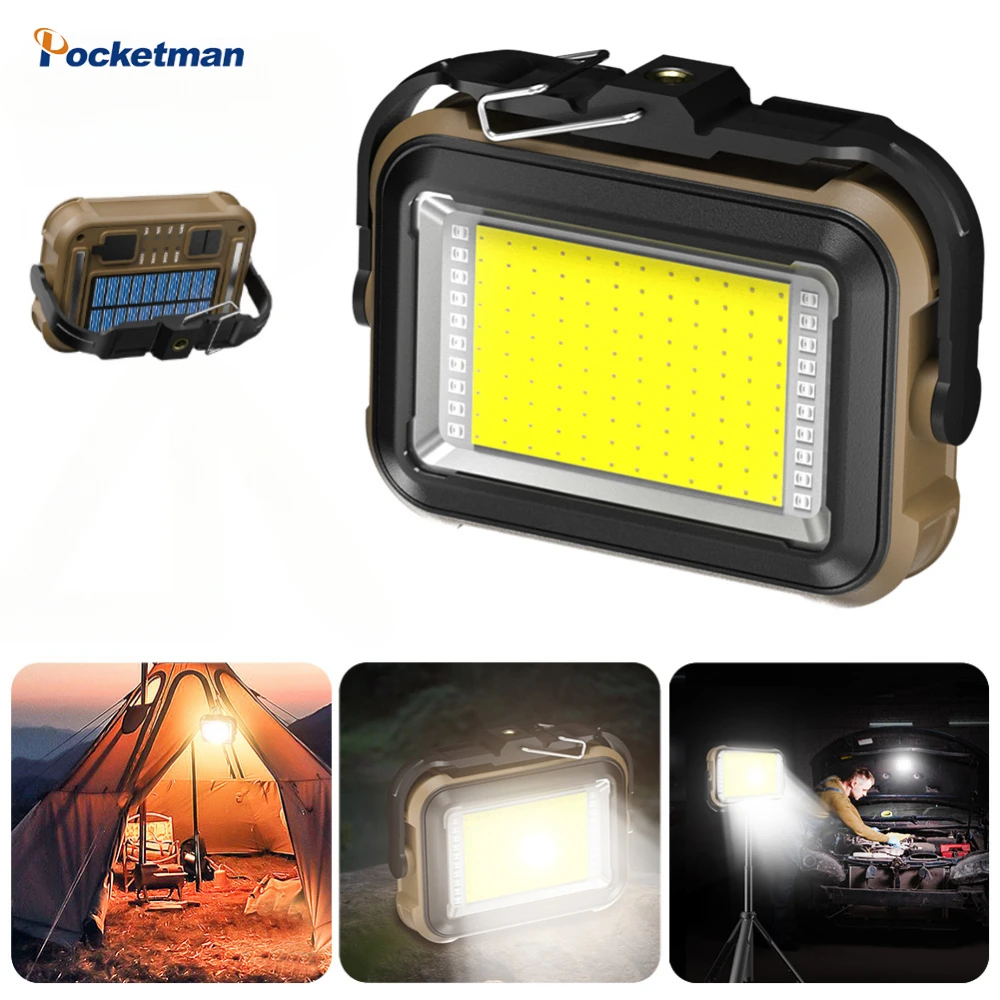 

Solar LED Floodlight COB Working Lamp Magnetic Tape Hook Hand Flashlight Power Bank Searchlight Outdoor Car Repaire Torch