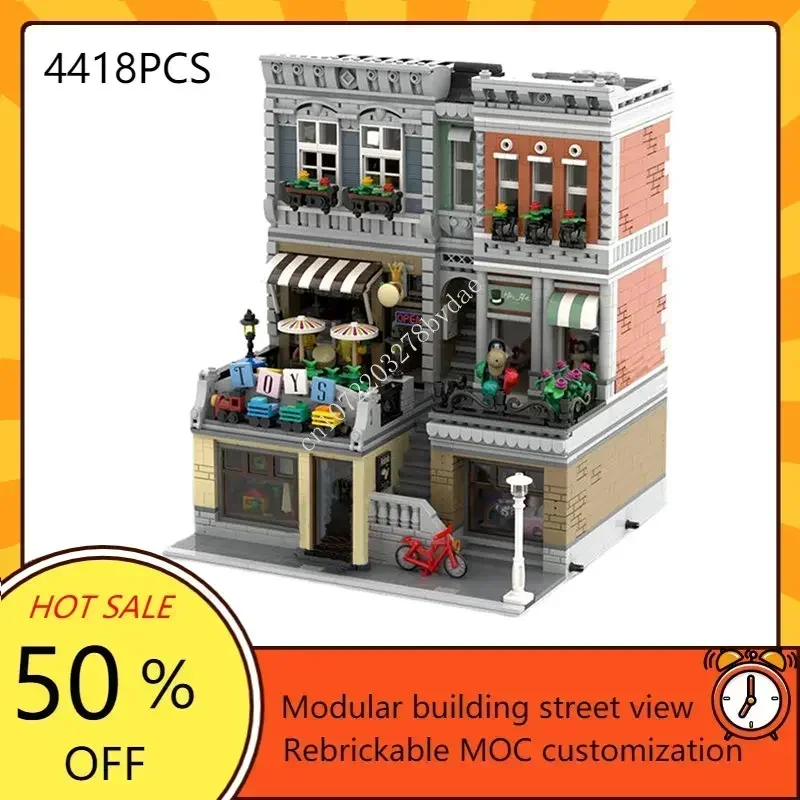 

4418 шт., магазин игрушек, модульная MOC, креативная модель с видом на улицу, строительные блоки, архитектура, сделай сам, образование, сборная модель, игрушки, подарки