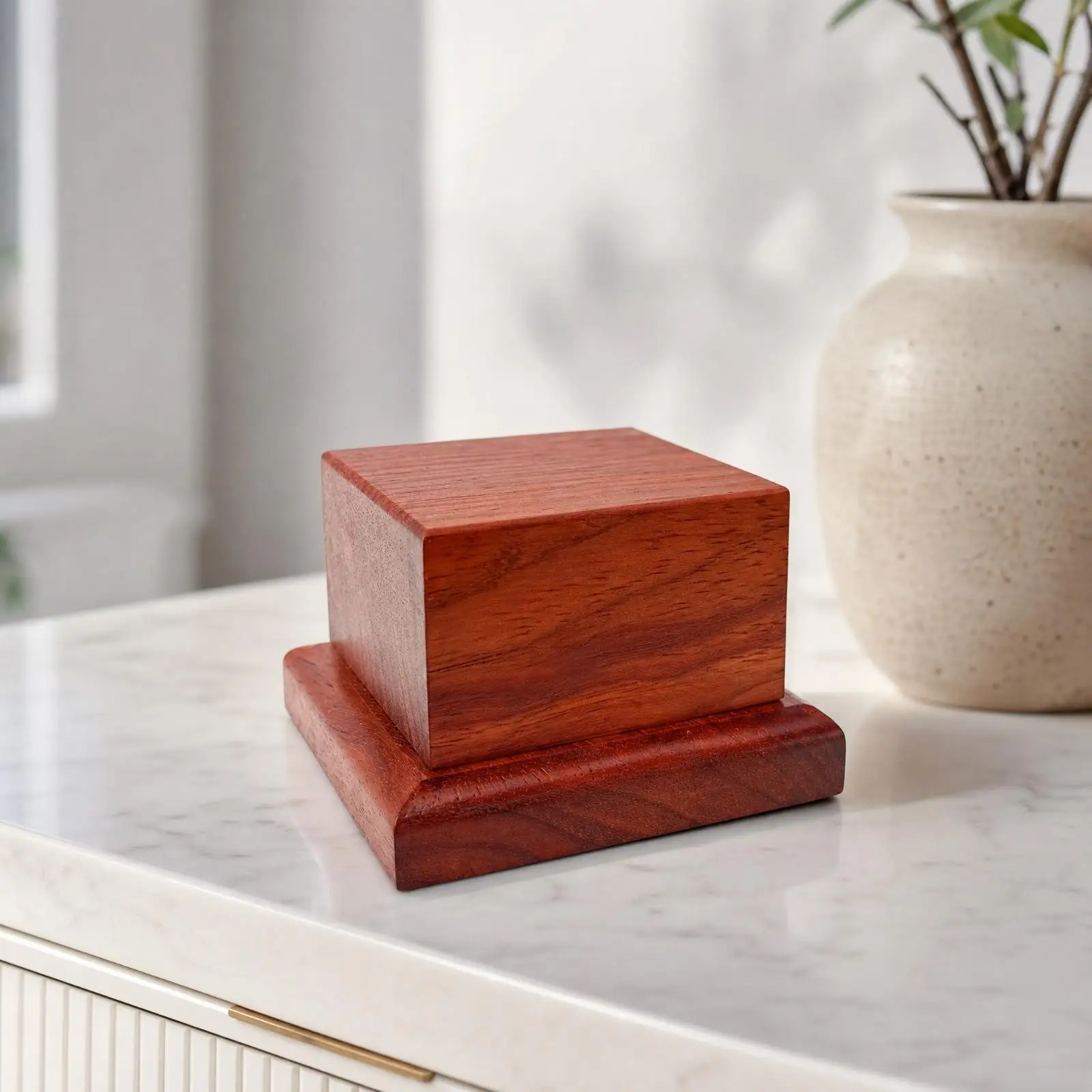 Reddish Brown Hardwood Display Stand with Stepped Base for Figurine Ornament Showcase