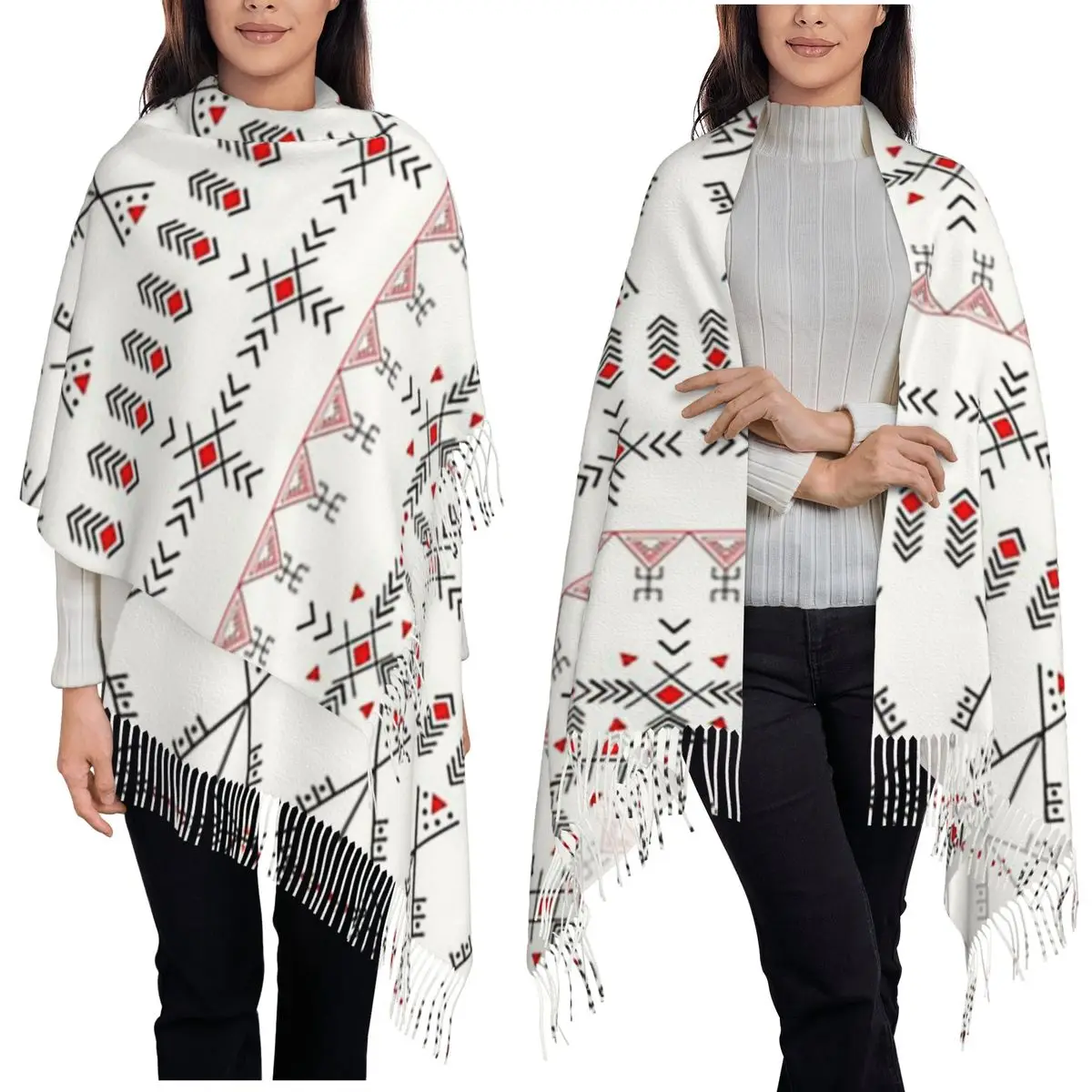 

Berber Scarf Kabyle Amazigh с мотивом и геометрическим узором, шарфы с кисточками для женщин, мягкие теплые шали и накидки, большая осенне-зимняя шаль