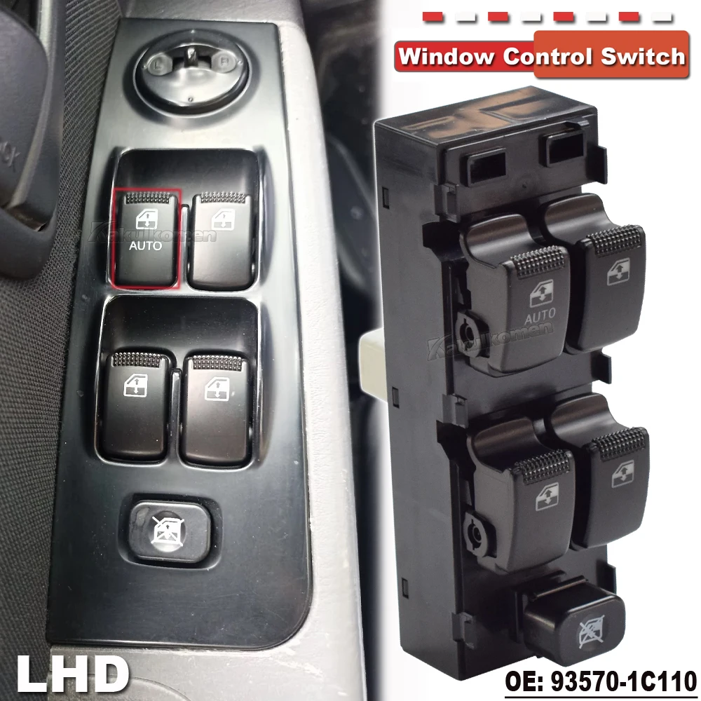 LHD التحكم الكهربائي السلطة الرئيسية نافذة التبديل زر 93570-1C110 لشركة هيونداي جيتز 2003-2010 مصفوفة 2006-2011 تصفيف السيارة