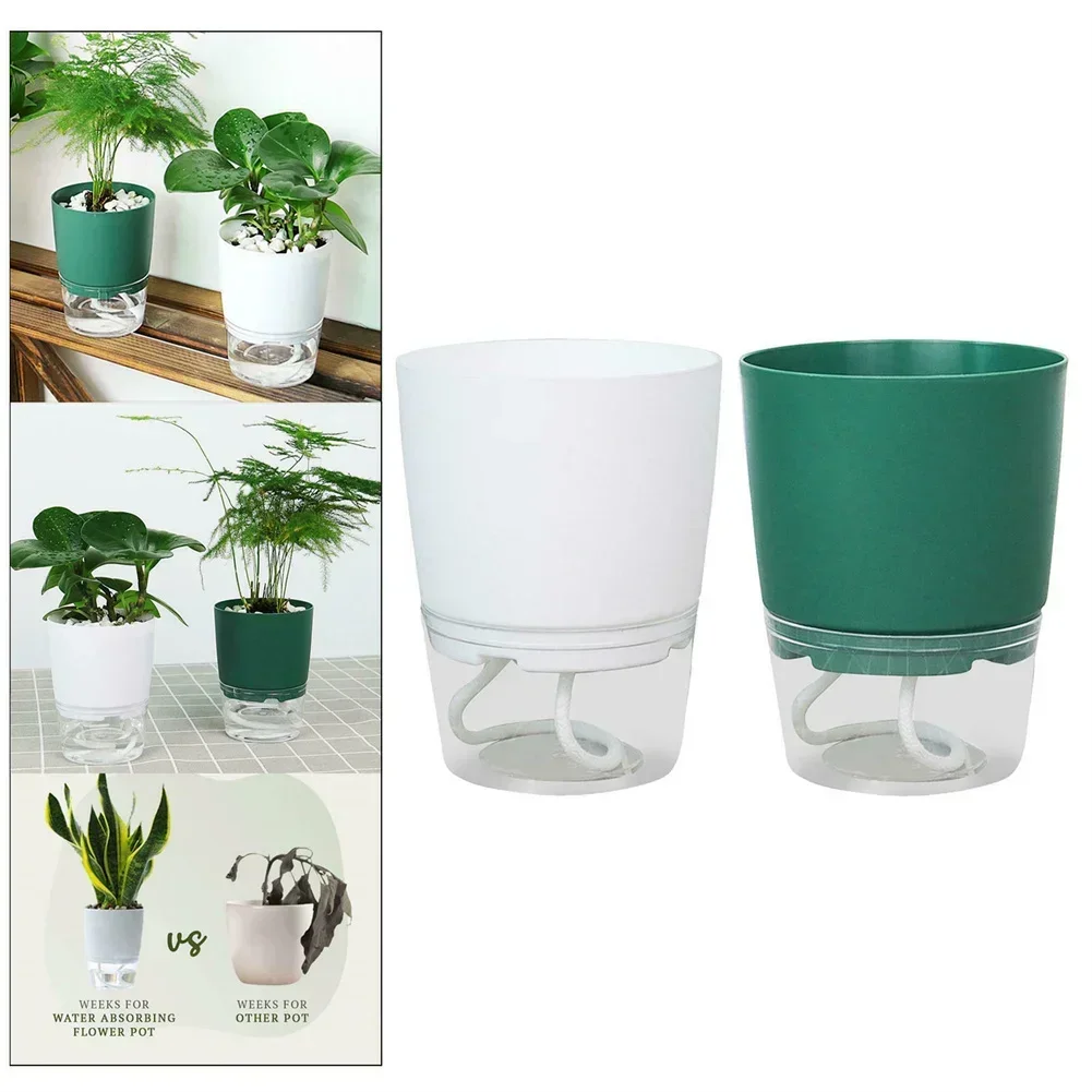 White/green Self Watering Plant Water Indicator, Modern Decorative Plant Pot For All House Plants Flowers, Herbs Vegetables