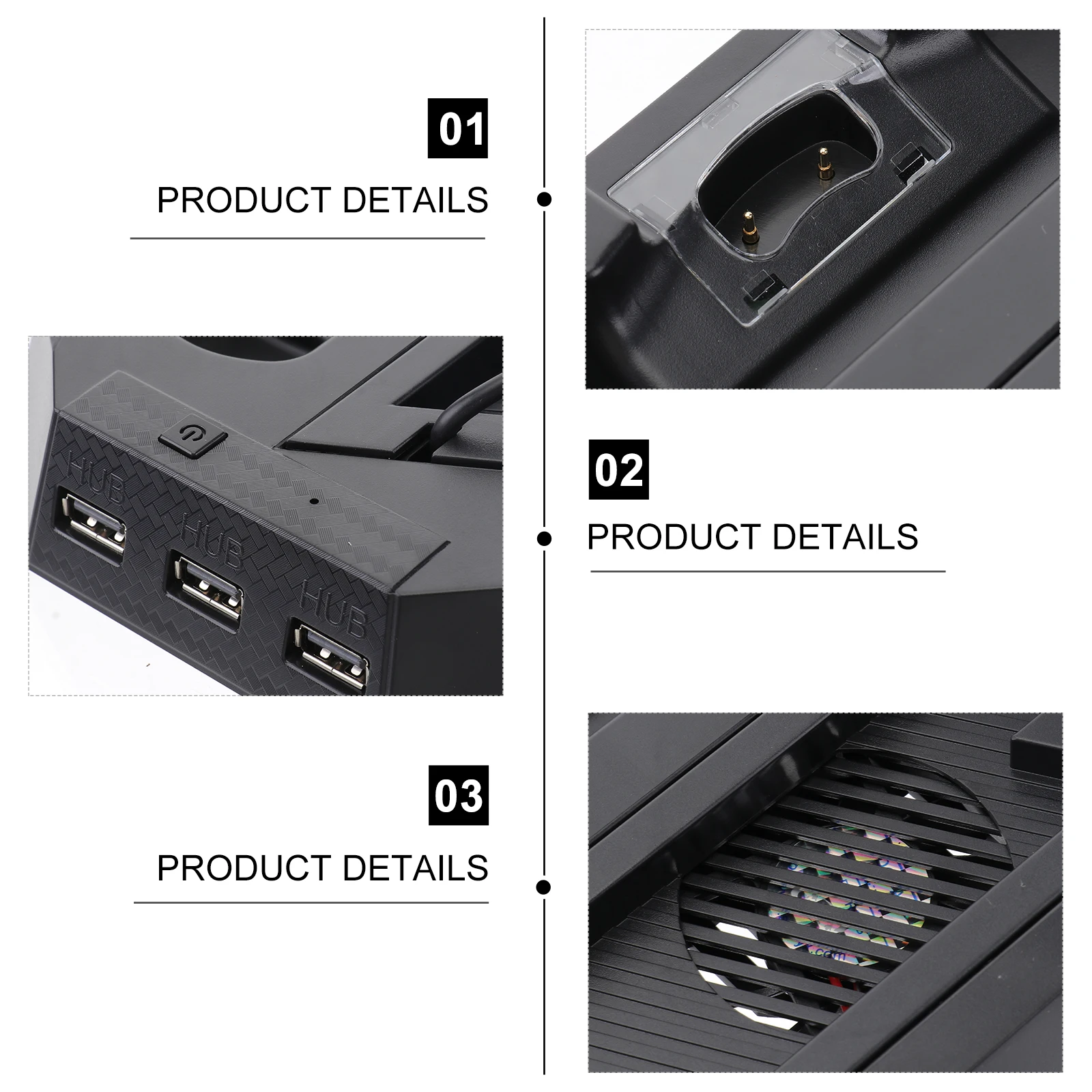 

Cooling Stand for 2 Built-in Fans Charging Station Vertical Radiator Base USB HUB Controller Port Gaming Accessory