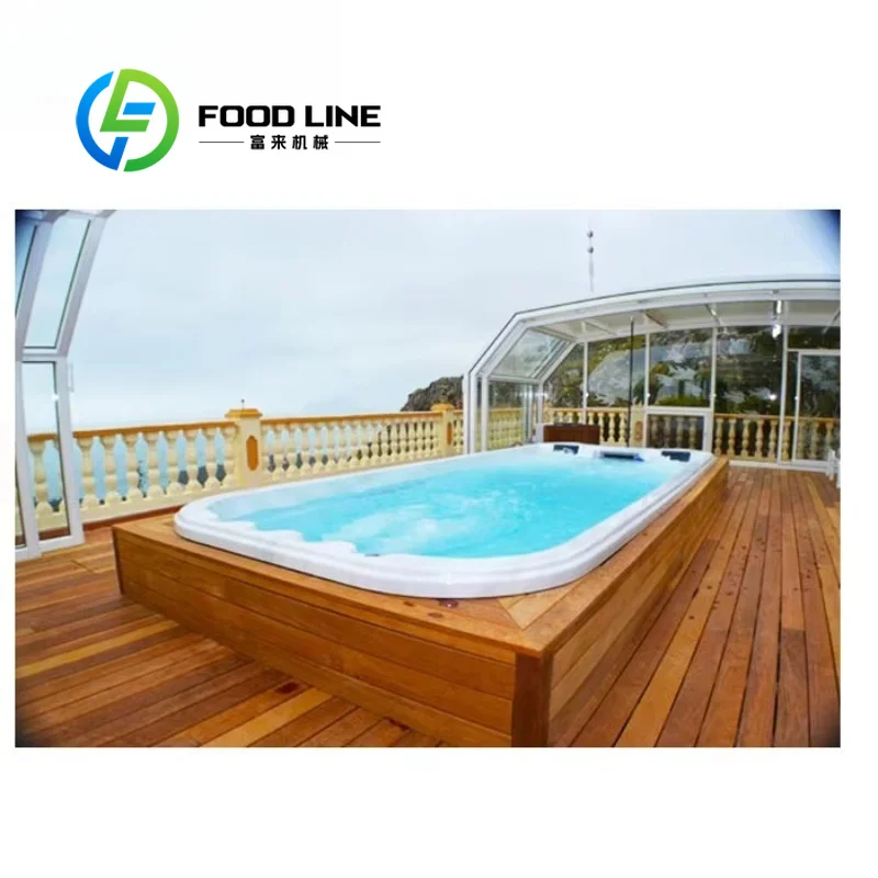 Swim Spa Whirlpool Bathtub 12 Person Outdoor Large Family Heated LED Waterfall Counter Current Jet Tub for Sale 220V Durable