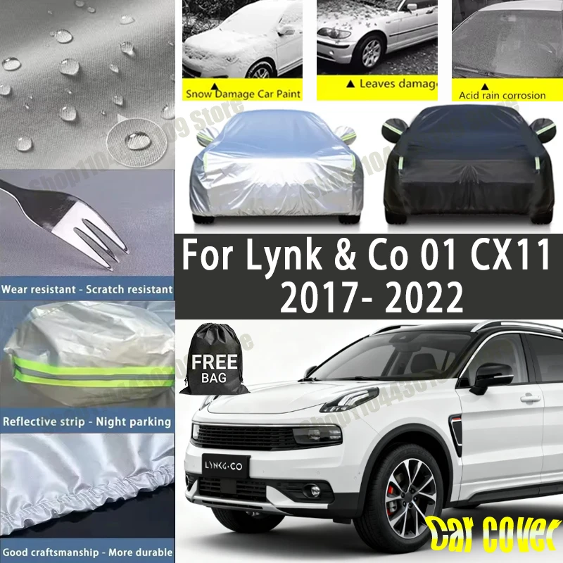 

For Lynk & Co 01 CX11 2017-2022 Car Cover Waterproof UV Protection All Weather Dustproof Snow Rain Cover 190T Polyester