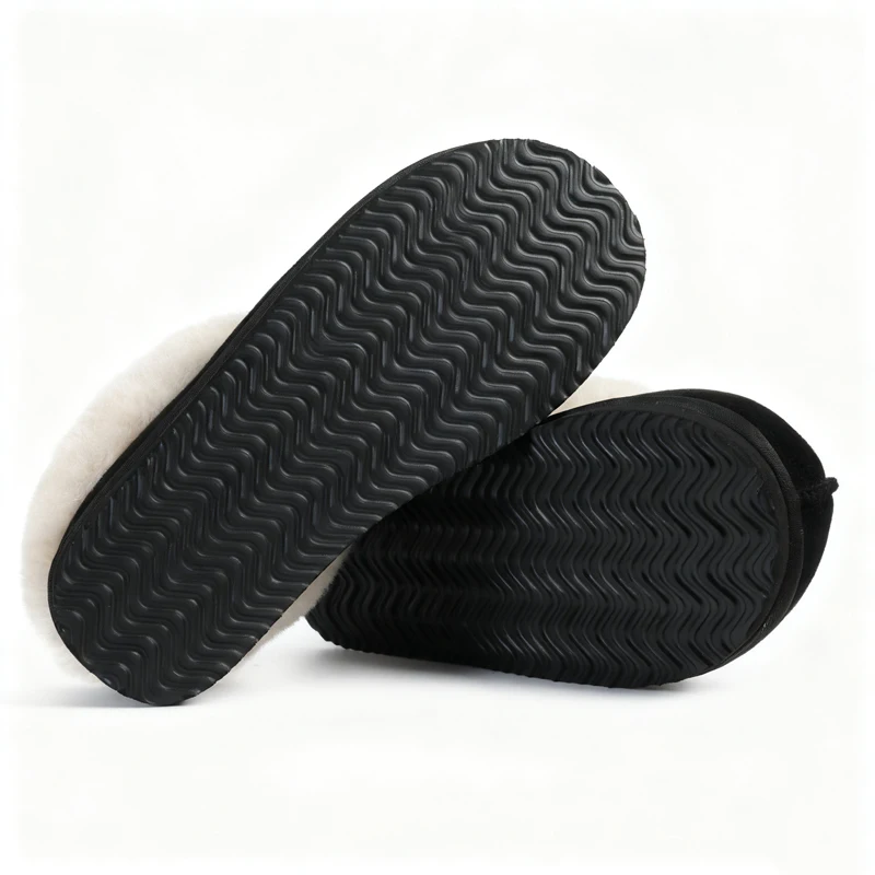 Pantuflas Kidmi de invierno para mujer con cuello de piel, de gamuza, cálidas, antideslizantes, para interior y exterior.