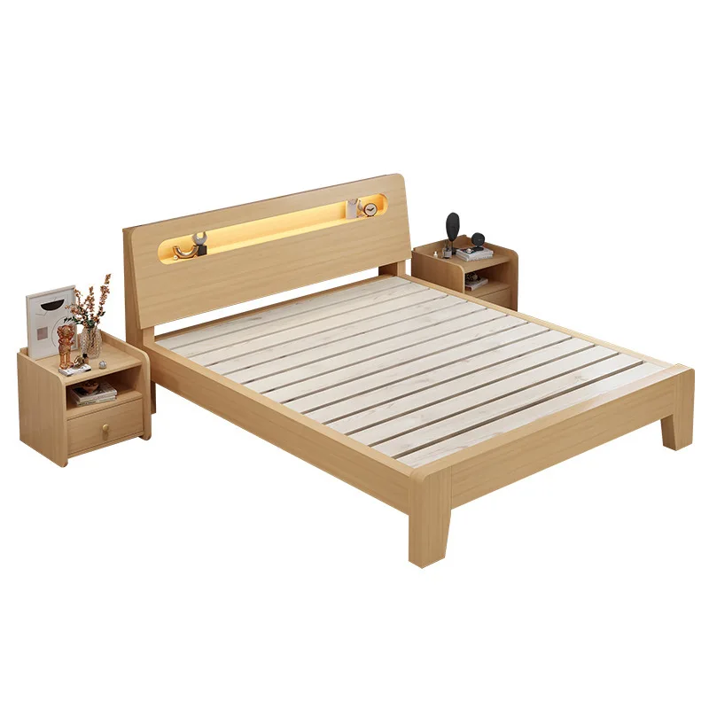 

Solid wood bed Modern simple home master bedroom 1.5 meters 1.8m double bed Economy rental room Single bed rack 1.2