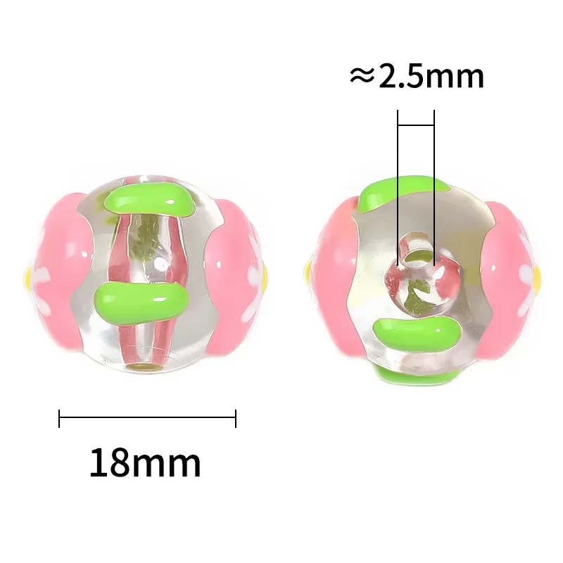 Transparent Hand-painted Flower Round Loose Beads, DIY Handmade Pen, Mobile Phone Chain, Jewelry Accessories, 18mm