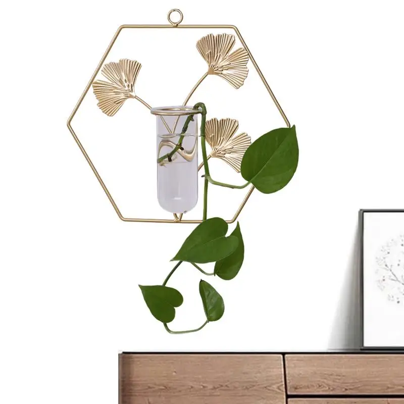 Wall Mounted Glass Plant Terrarium Glass Containers For Hydroponic Plants With Metal Frame Decorative Plants Container Art