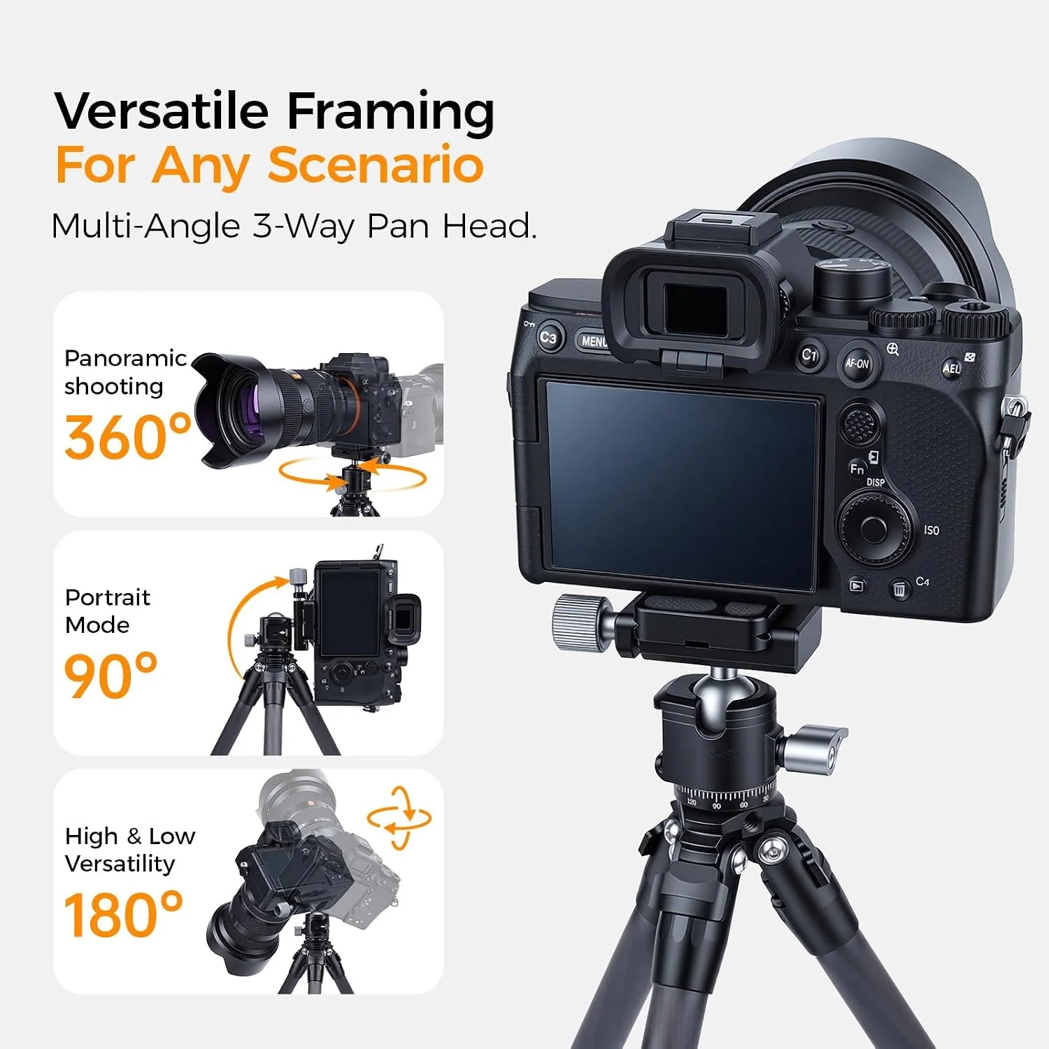 Carbon Fiber Mini Tripod, Portable Desktop Tripod with 360°Ball Head, 1/4 Inch Screw for Camera Outdoor Vlog & Portrait Shooting