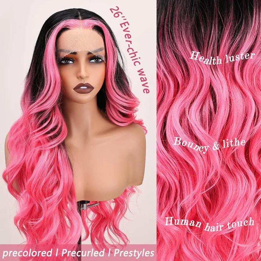 SISgrace الوردي تسليط الضوء على شعر مستعار الدانتيل الجبهة الباروكات الاصطناعية الجسم موجة شعر مستعار ارتداء والذهاب 13x4x1 Tpart الدانتيل الجزء الأوسط بيروكات صناعية 28