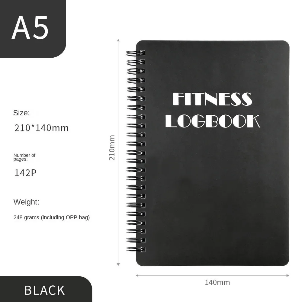 English Interior Fitness Logbook Paper Hard Cover Fitness Plan Book Portable Daily Management A5 Planner Log Notebook