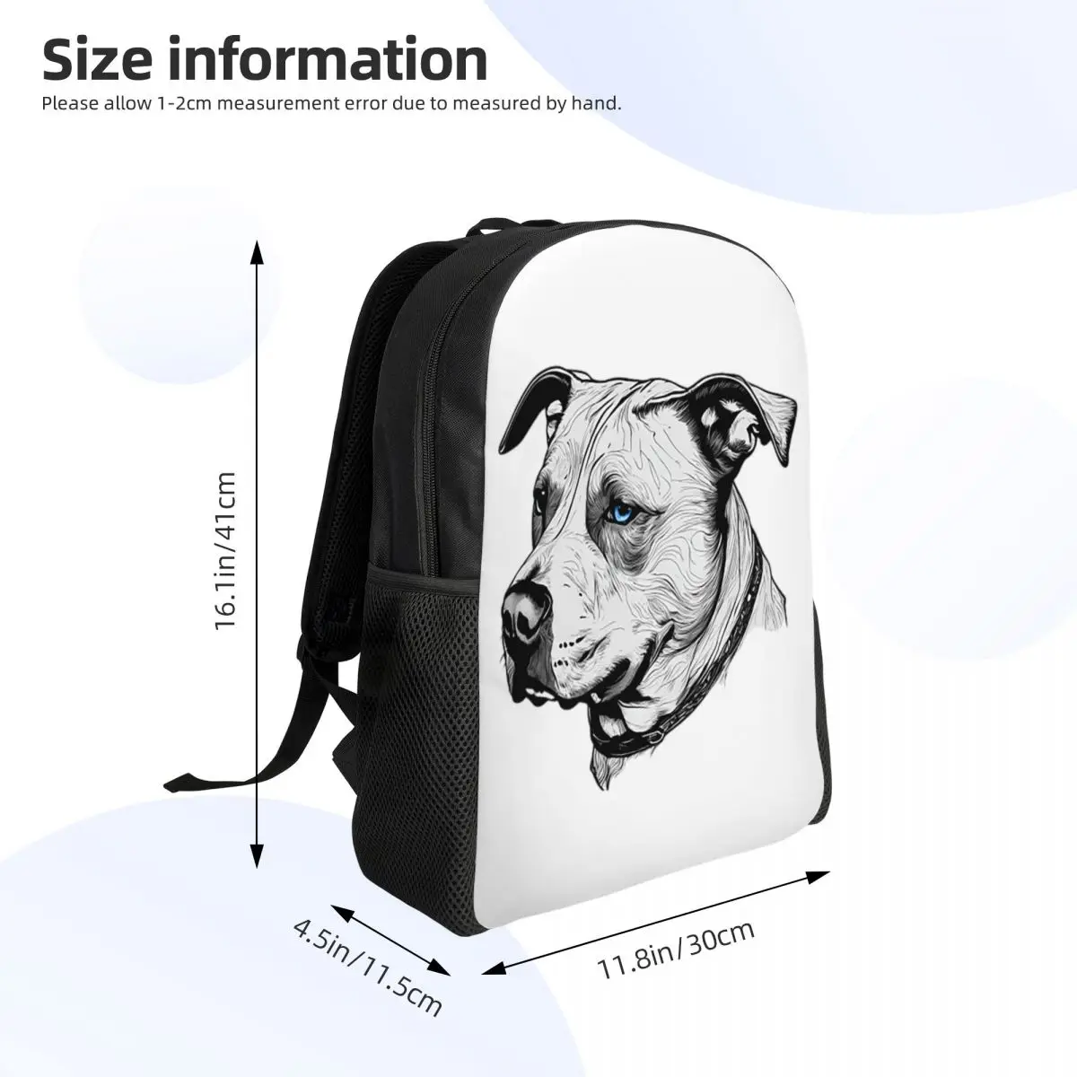 Minimalist Line Pitbull With Blue Eyes Student Backpack School Bag Hiking Travel Daypack Men Women Fashion Bookbag Shoulder Bags