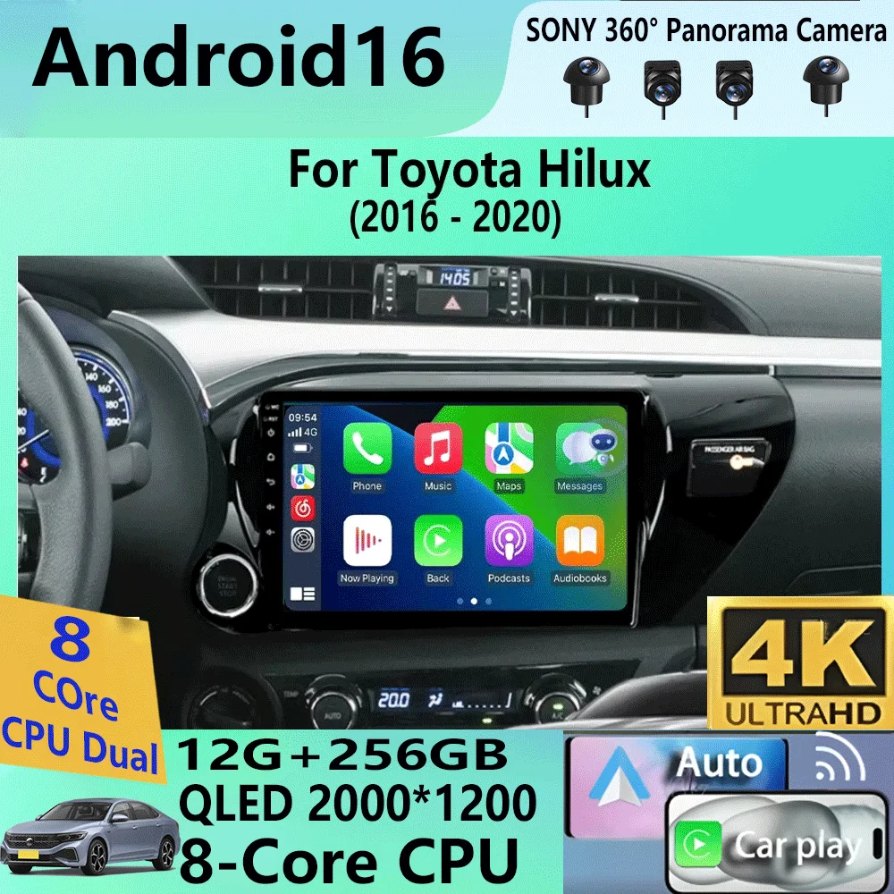 

Автомагнитола Android 16 для TOYOTA HILUX PICK UP AN120 2015-2020 RHD/LHD, мультимедийный видеоплеер, приемник, 5G, DVD, Wi-Fi, Carplay