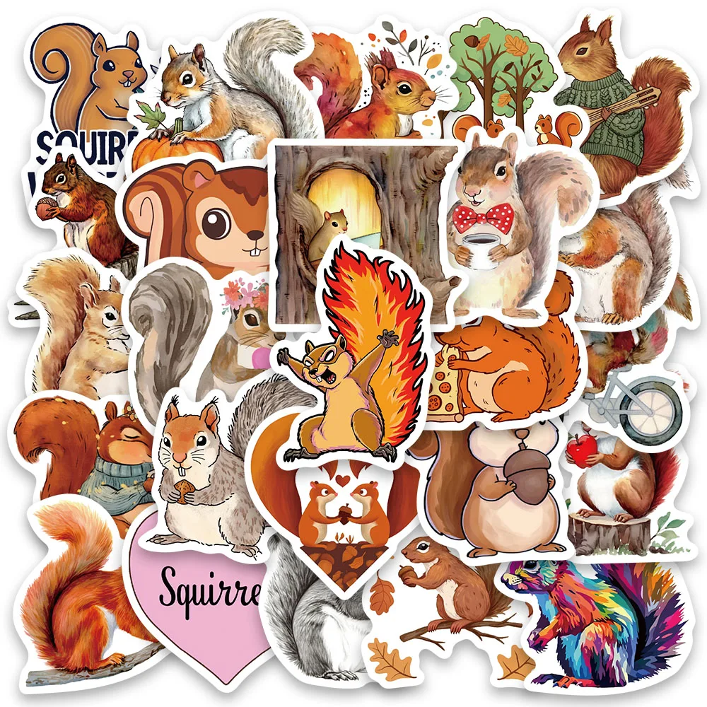 50pcs Funny Cute Cartoon Animal Squirrel Stickers For Laptop Water Bottle Luggage Notebook Phone Waterproof Graffiti Vinyl Decal