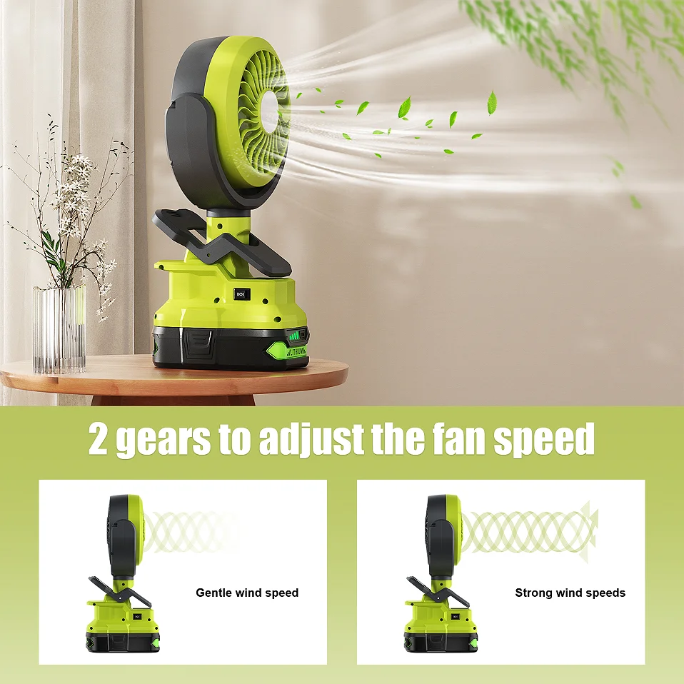 Cordless Fan Lighting 2 in 1 Portable Fan Outdoor Camping Lighting Fit For Ryobi 18V  Lithium Tool Battery Fans Air Cooler New