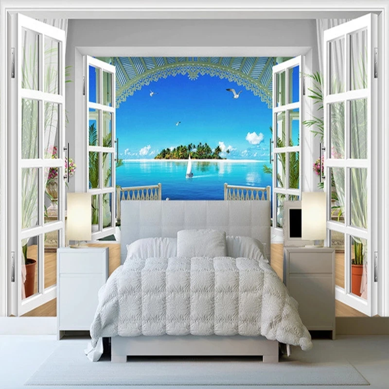 Customized Wallpaper 3D Window Seagull Island Seaside Landscape Mural Living room TV background wall bedroom restaurant Hotel 8d
