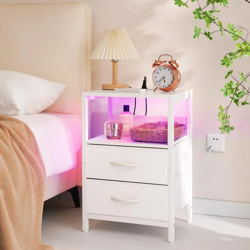 Nightstand with charging station, Nightstand with USB ports and sockets, Small nightstand, Bedside table