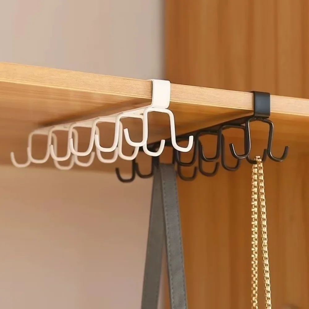 Hanging Double Row Hooks No Punching Iron Frame Kitchen, Bathroom Bedroom Simple Home Storage Accessories