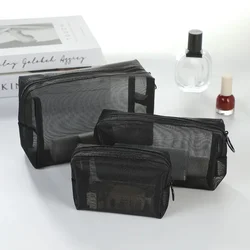 1PC Black Mesh Cosmetic Bag Small Large Makeup Bags Zipper Pouch for Offices Travel Storage Bags Toiletry Bags Makeup Pouch