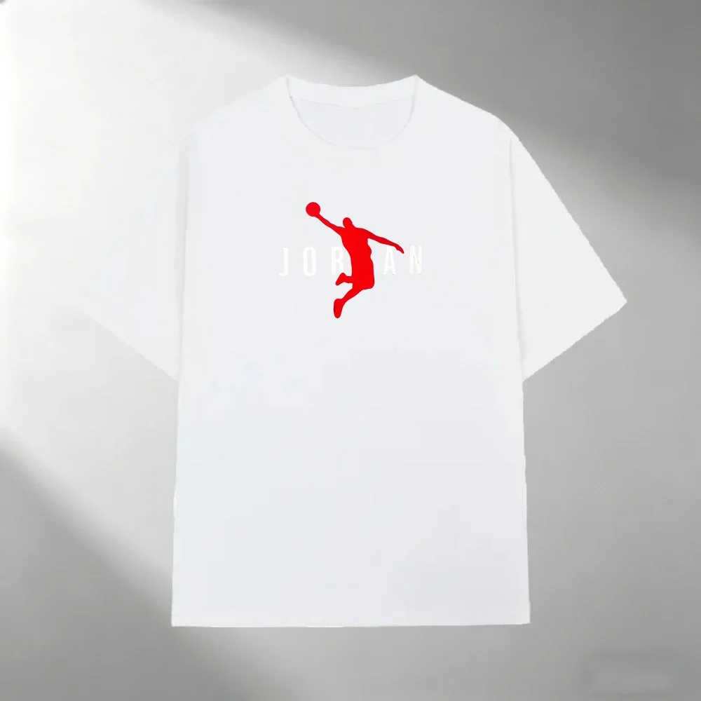 Men Pure Cotton T Shirt JORDAN Red Basketball Silhouette Print Short Sleeve Tops Casual Streetwear Sporty Summer Fashion T-shirt