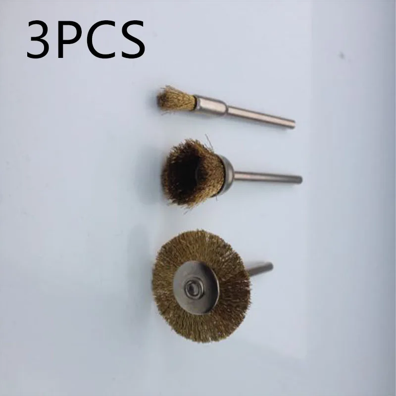 3 PCS Copper Wire Brass Drill Brush Set Cleanning Rust Paint Remover Rotary Tool Metal Cleaning Deburring Dust Power Tool