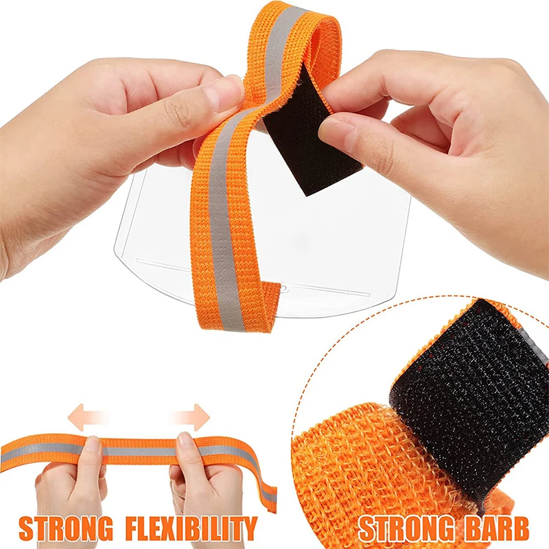 PVC Plastic Card Holder Polyester Reflective Wristband ID Card Holder Arm Adjustable ID Badge Elastic Arm Band ID Badge Holder