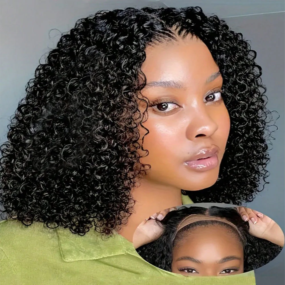 

42 Inch 250% Density 13x4 Lace Front Human Hair Wig Short Curly Bob Lace Front Human Hair Wigs PrePluck WithWater WaveBaby Hair