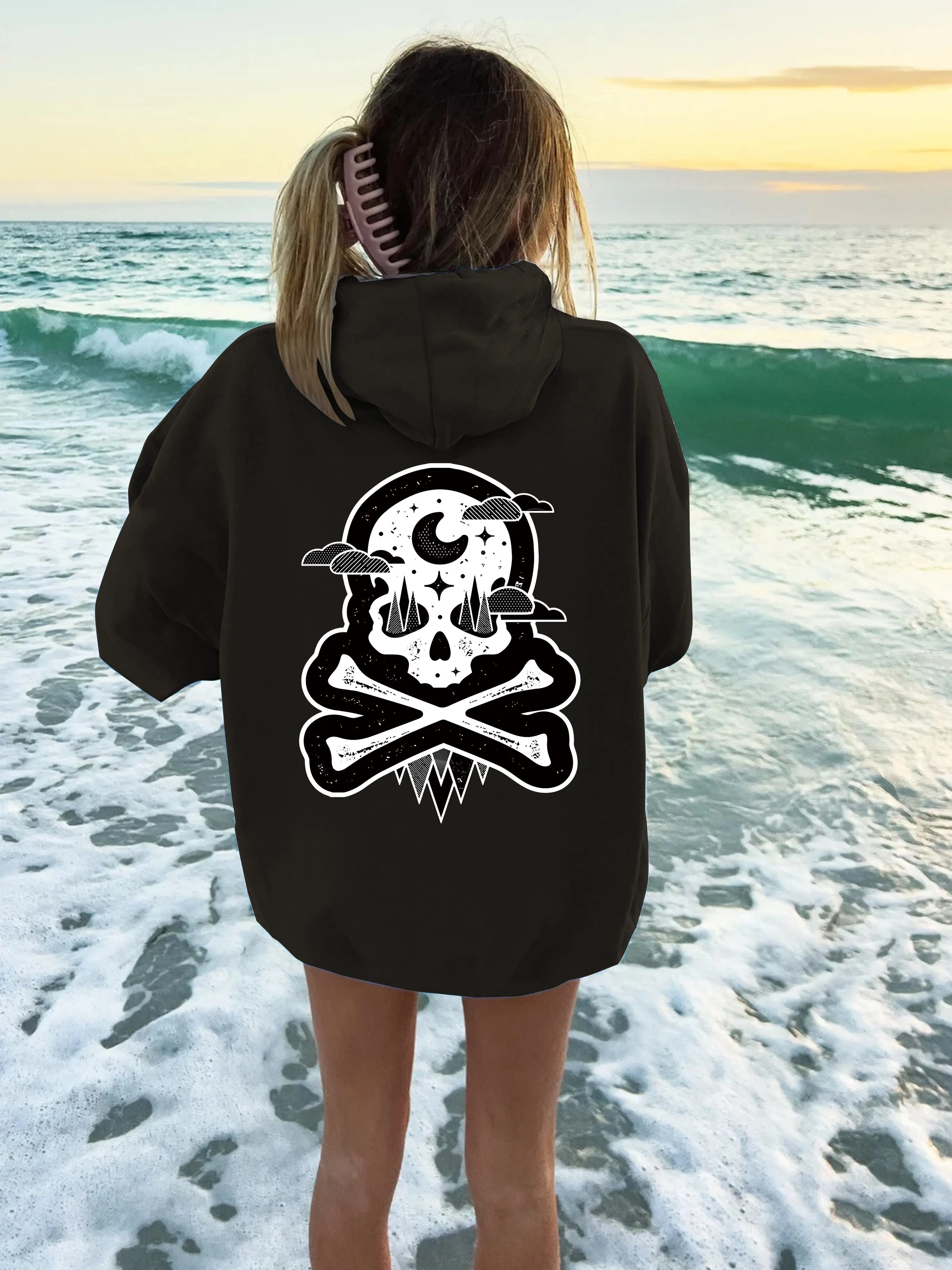 

Skull Graphic Printing Autumn and Winter Pure Cotton Men's and Women's Hoodies Casual Outdoor Street Sports Loose Training Brand