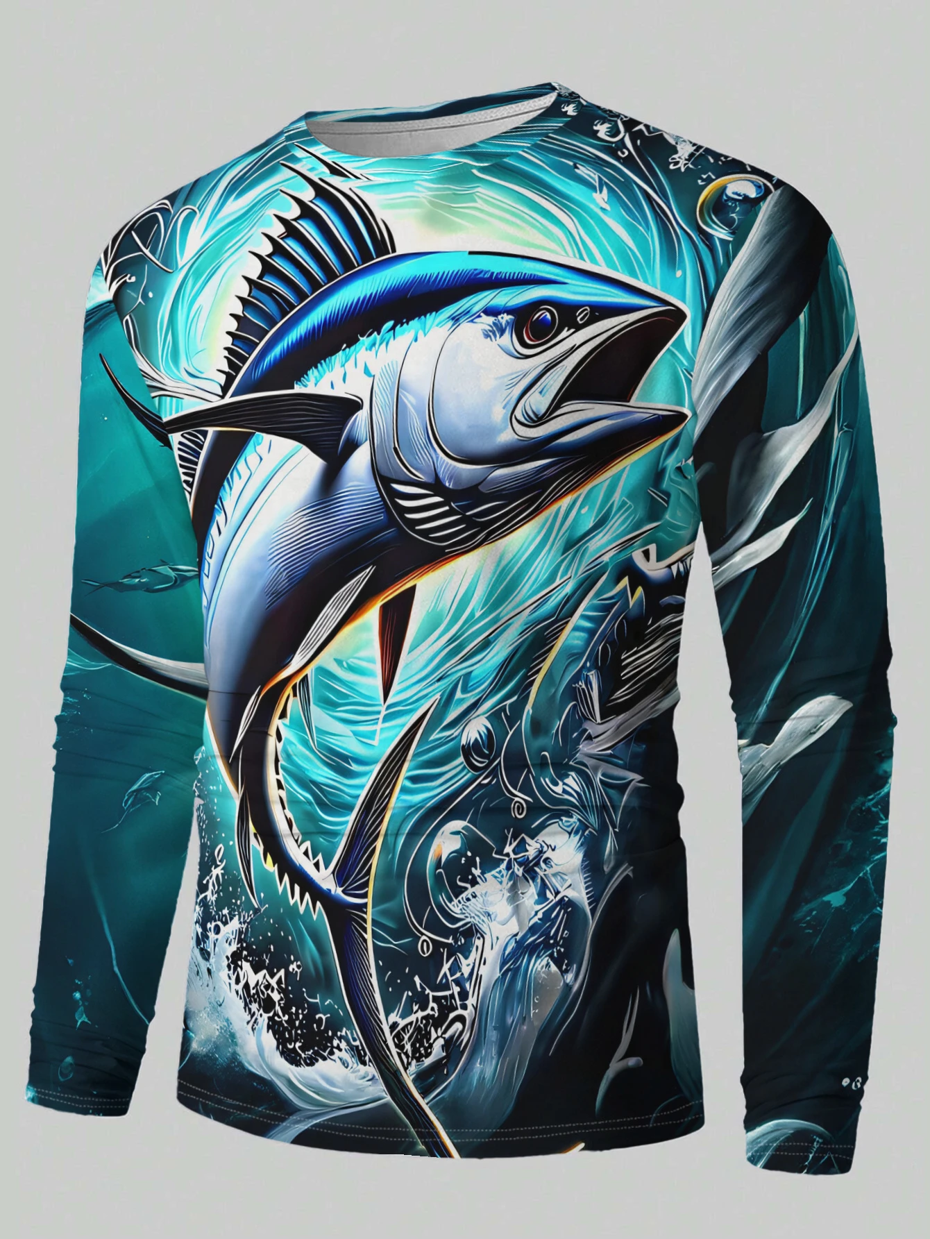 Men's Angler Bass Fishing Long Sleeve T-Shirt 3D Graphic Red Black Crewneck Casual Streetwear Tee fish club clothing