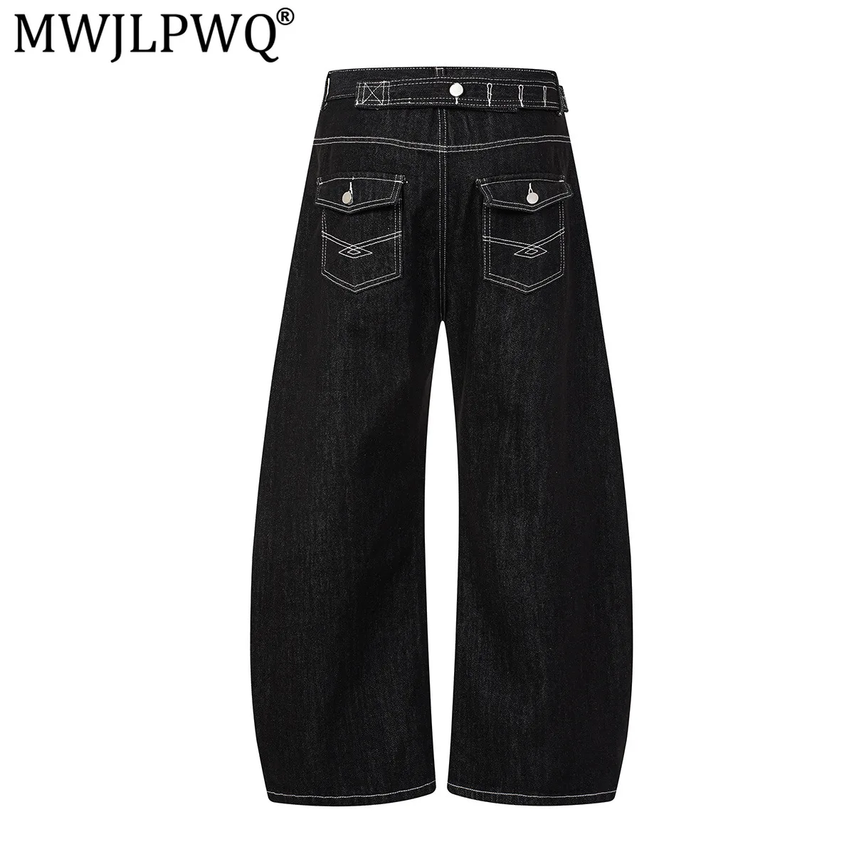 MWJLPWQ American Retro Washed Jeans Straight-Leg Curved-Cut Pants Loose-Fit Unique Tie-Waist Wide-Leg Casual Trousers 20784