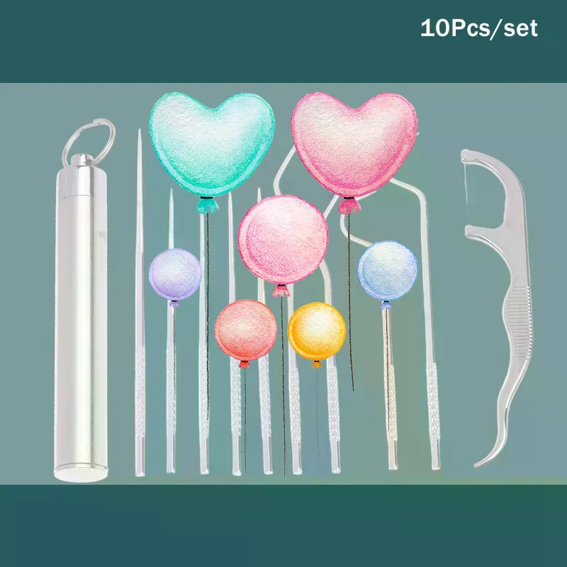 Juego de palillos de dientes de acero inoxidable, hilo dental portátil, palillos de dientes reutilizables, kit de limpieza para eliminar el sarro dental con soporte para llavero