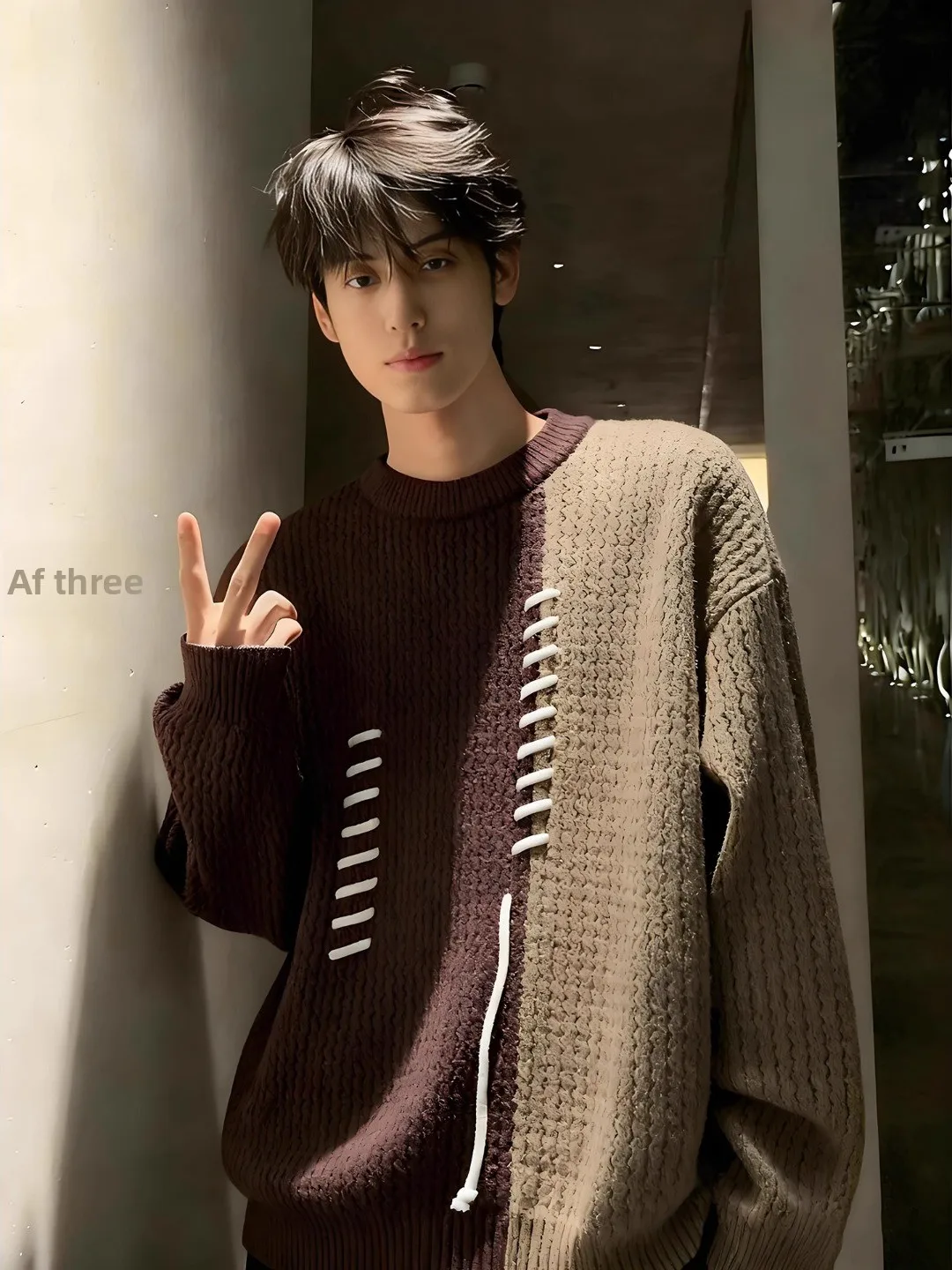 سترة محبوكة للرجال من Thiened Fce باللون الأحمر والأبيض بتصميم Blo شتاء دافئ ملابس داخلية غير رسمية طبقة أساسية من ألياف البوليستر