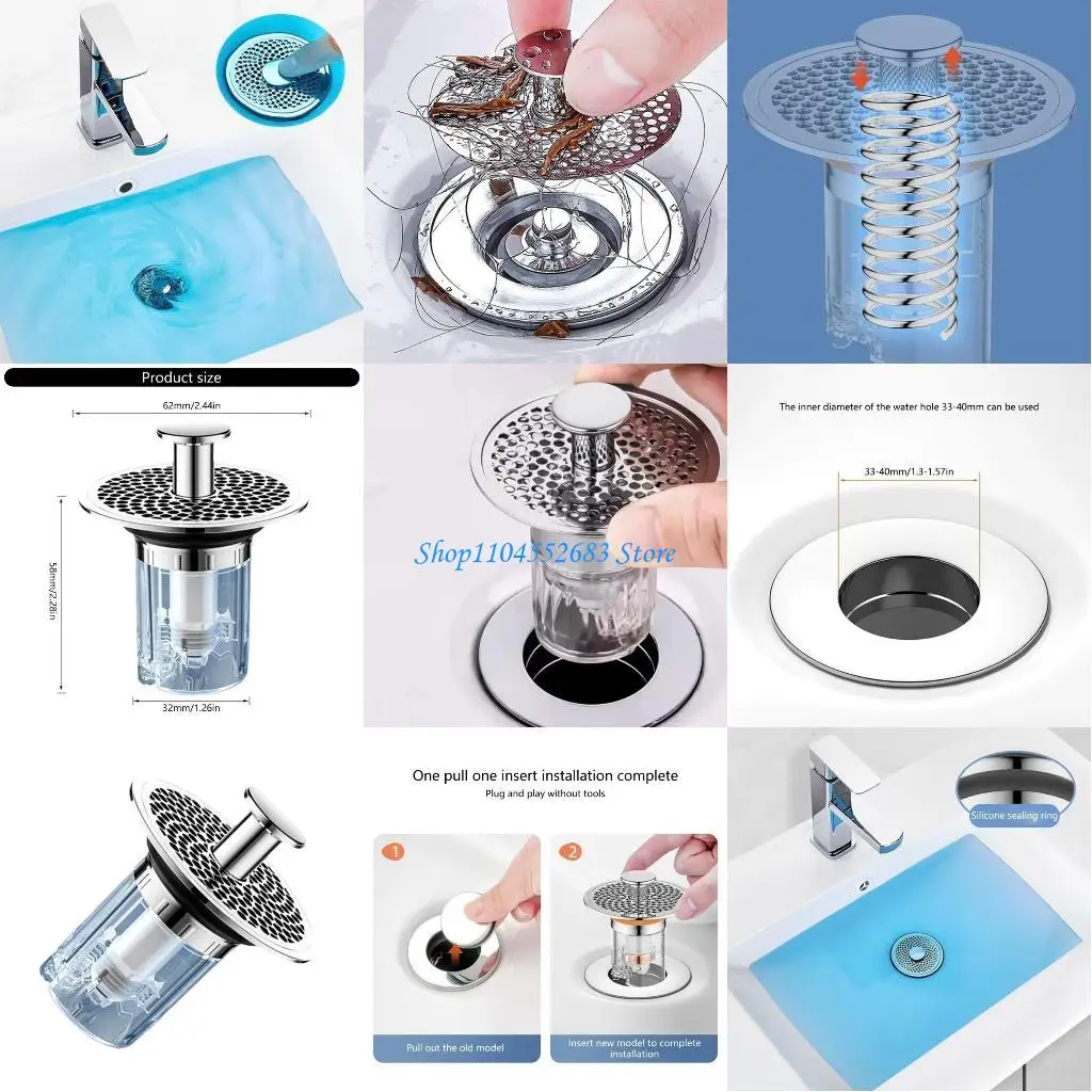 

Y6GD 2Pcs Bathtub Plugs Anticlogging Drain Filter Wash Basins Sink Drain Stopper Push-type Bounce Cores Drain Hair Catcher