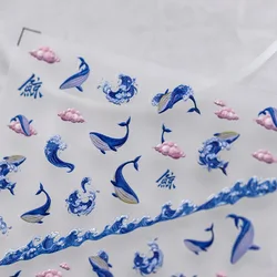 Blue Waves Whales Pink Clouds 5D Soft Embossed Reliefs Nail Art Stickers Dream Mermaid Starfish Shell Manicure Decals Wholesale