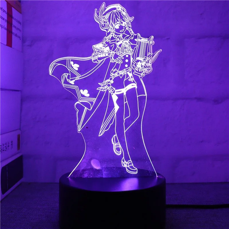 Genshin Impact 3D LED Night Lights Anime Figure Aether Lumine Hu Tao Keqing Klee Qiqi Desk Lamps Kids Kawaii Bedroom Decoration