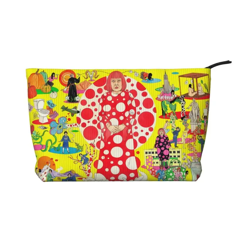 Custom Yayoi Kusama Abstract Painting Corduroy Makeup Bag Women Portable Cosmetic Toiletry Bags Lightweight Storage Organizer