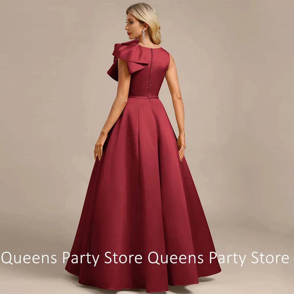 Burgundy Mother of The Bride Dress Wedding Guest Gown Customized V Neck Sleeveless Ruffles A Line Satin Evening Party Dresses